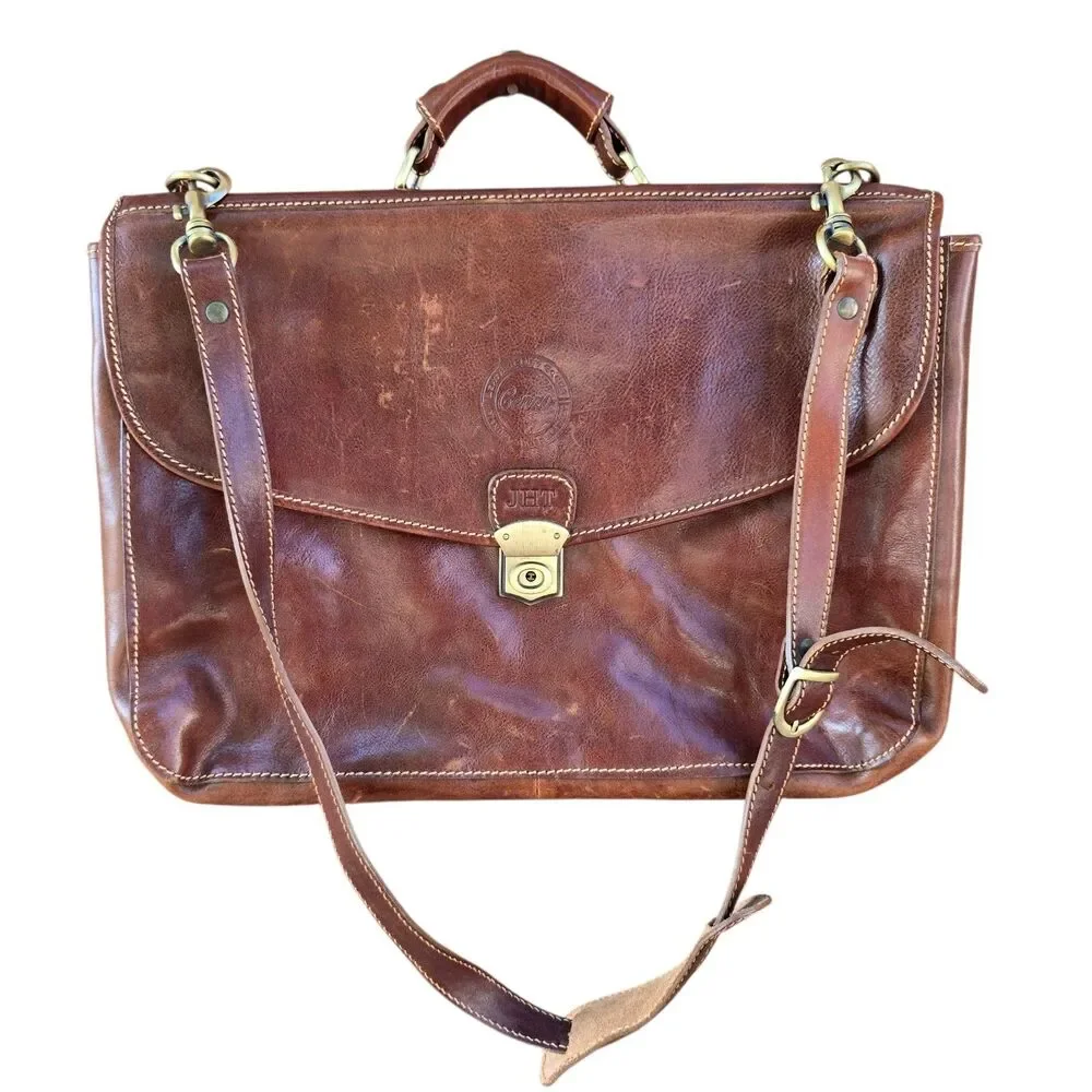 Cenzo Brown Leather Men's Briefcase Messenger bag